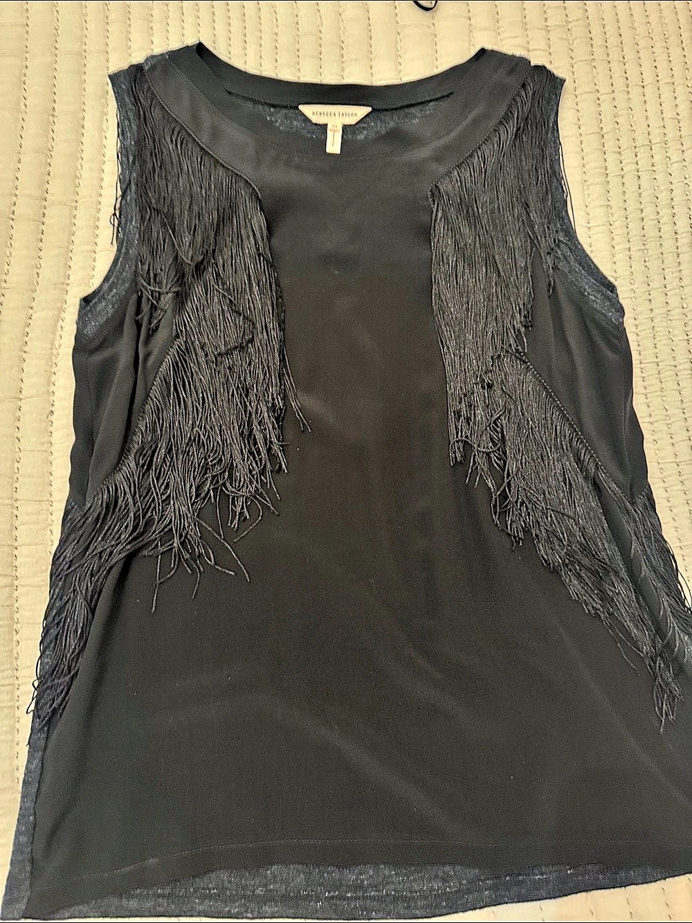Rebecca Taylor Black Fringe Tank Top Size XS